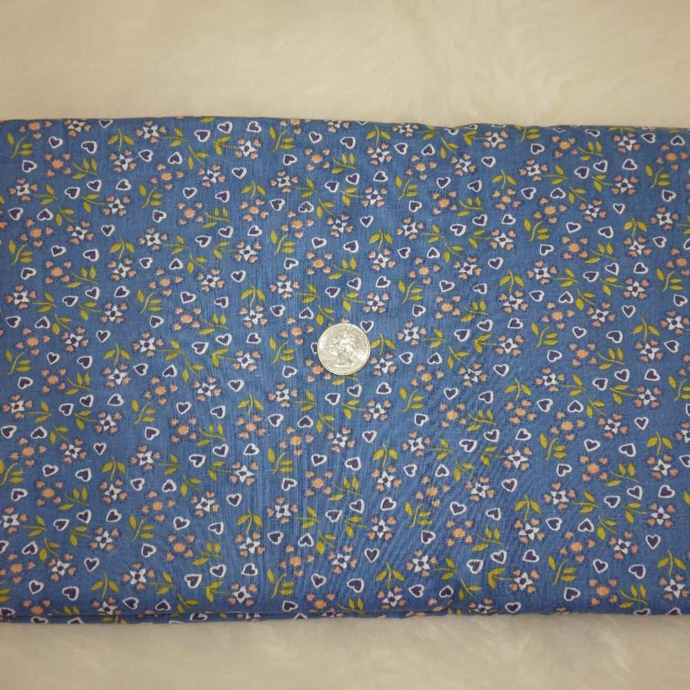 FABRIC Vintage Cotton sprigs & hearts on blue, 5 yards x 36 inches, 1974 - Picture 3 of 9